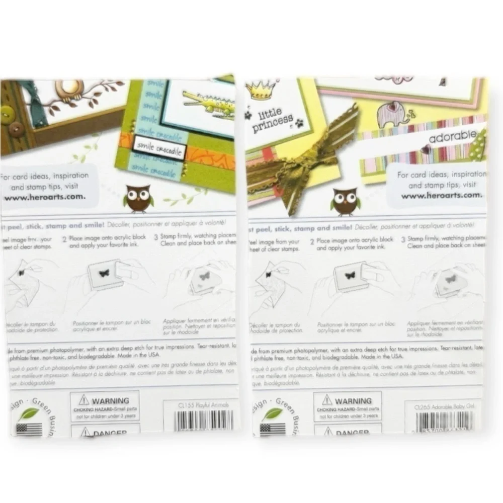 Hero Arts Set of 2 Acrylic Stamp Sets Adorable Baby Girl Playful Animals